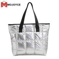 MOJOYCE Women Space Padded Nylon กระเป๋าหูหิ้วด้านบนกระเป๋าสะพายซิปสีทึบ