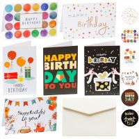 6sets Happy Birthday Cards Cute Balloon Assorted Greeting Card with Envelopes and Stickers Birthday Party Folded Gift  Cards Greeting Cards