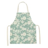 1 Pcs Floral Flower Kitchen Aprons for Women Colorful Linen Bibs Household Cleaning Pinafore Home Cooking Apron