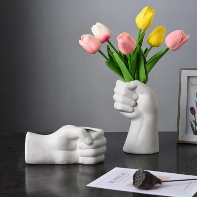 Home Decore Vase Ceramic Flower Pot Nordic Living Room Decoration Modern Handicraft Ornaments Fist Flower Arrangement Decoration