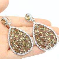 63x34mm Awesome Long Big Heavy 26g ey Topaz CZ Women Silver Earrings Eye Catching