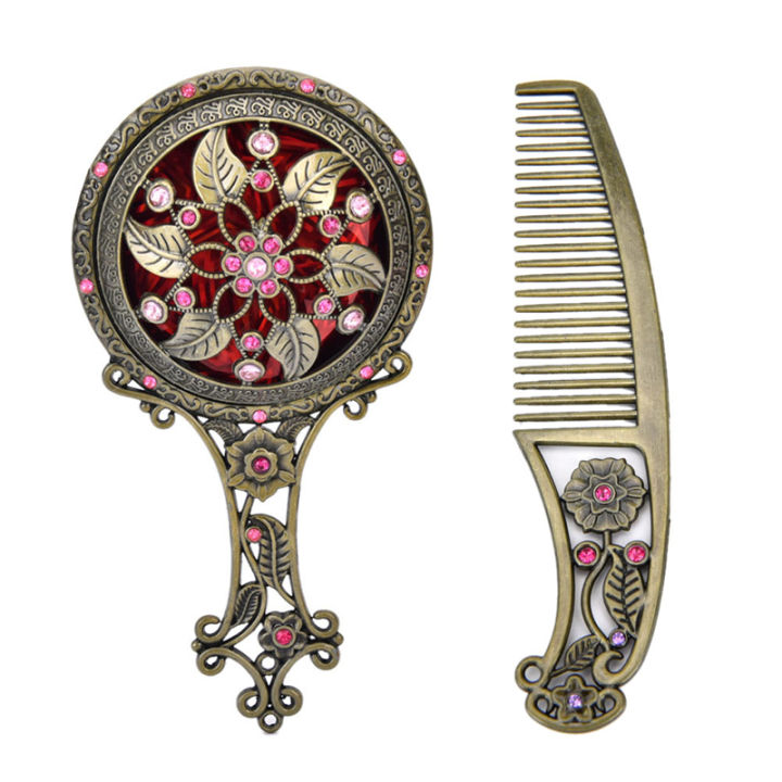 new-1-set-women-chic-retro-vintage-pocket-mirror-compact-makeup-mirrors-comb-set-hand-make-up-bronze-hollowed-out-make-up