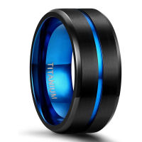 EAMTI Titanium Ring 6 mm 8 mm 10 mm Blue Center Groove Wedding Ring Comfortable Fit Matte Uni