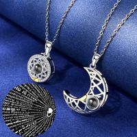 Fashion 100 Languages I Love You Couple Matching Necklaces Heart Sun Moon Magnetic Paired Jewelry Chain Choker Women Lover Gifts