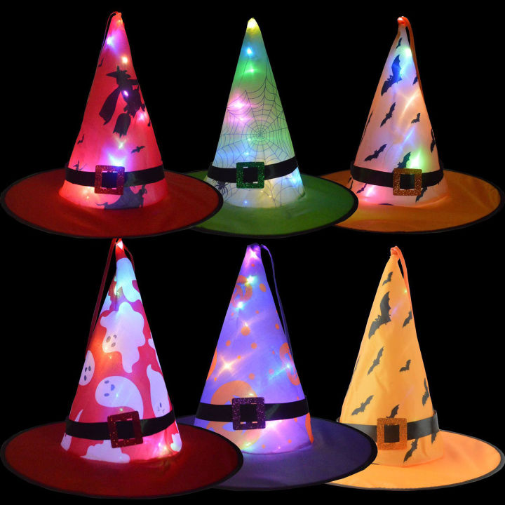หมวกแม่มด-microgood-เครื่องประดับแบบแขวนเรืองแสง-led-หมวกแม่มดฮาโลวีนตกแต่งงานปาร์ตี้อุปกรณ์ประกอบการ-cosplay