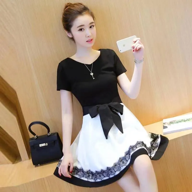 Best seller korean mini outfit party use black/white dress with belt  include | Lazada PH