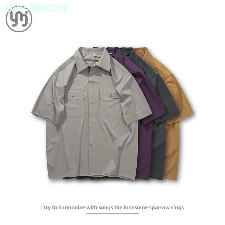 uniqlo-u-home-same-japanese-tooling-pocket-couple-more-short-sleeved-summer-wash-and-wear-pure-color-lapel-loose-casual-shirts