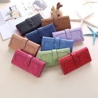 FUDEAM Dompet Kulit Wanita Panjang Gambar Cetak Solid Fashion Dompet Tempat Kartu Dompet Koin Pengait Portabel Tas Uang Wanita