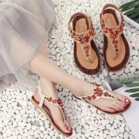 2023 summer designer shoes Bohemia pinch flat sandals womens beaded beach shoes female