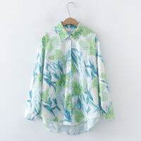 European and American style womens new flower print loose lapel long-sleeved fashion shirt