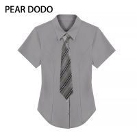 PEAR DODO JK เสื้อเชิ้ตเซ็กซี่แขนสั้นจับจีบเอวสไตล์เกาหลีสำหรับผู้หญิง