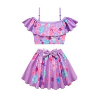 2022 Encantos Swimsuit For Teen Girl Set Summer Kid Sling Top+Bow Skirt 2PC Outfit Children Print Cartoon Swimwear Clothes