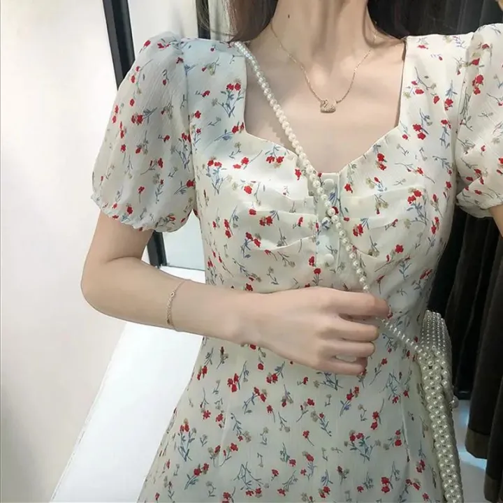 oggshop⚡พร้อมส่ง🚚🔥ชุดเดรสลายดอก ชุดเดรสคลุมเข่า สไตล์เกาหลี – No Brand >>> top1shop >>> lazada.co.th 🇹🇭 🇹🇭 🇹🇭🛒🛍🛒