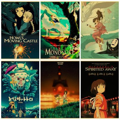 Vintage Anime Poster Collection - Hayao Miyazaki Art พิมพ์สำหรับ Home Bar Wall ตกแต่ง-ผ้าใบคุณภาพสูง Painting