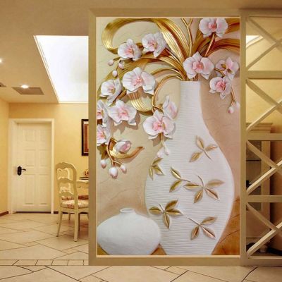 [hot]Custom Mural Wall Paper 3D Embossed Flower Vase Entrance Corridor Photo Modern Designs Home Decor Wallpapers For Living Room