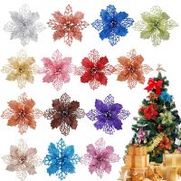 5Pcs 9-15cm Glitter Artifical Christmas Flowers Christmas Tree Decorations for Home Fake Flowers Xmas Ornaments New Year Decors