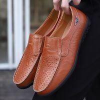 Summer Genuine Leather Men Casual Shoes Luxury Brand Loafers Men Moccasins Breathable Light Slip on Boat Shoes Plus Size 37-47