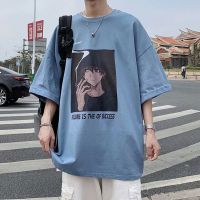 Mens Korean mens and womens shirts Menswear oversized short-sleeved t-shirt fashion anime printing T-shirt couple tops