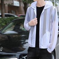 BROWON Brand Summer Jacket for Men 2023 New Fashion Striped Hooded Sunscreen Coat Thin Breathable Long Sleeve Casual Men Jackets