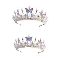 Royal Pearl Rhinestone Tiara ไม่มีหวีสำหรับ Pegeant Prinecess Crown