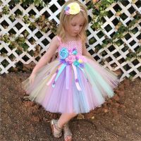 【CC】 Unicorn Tutu Kids Crochet Tulle Gown with Straps and Hairbow Children Costume Dresses