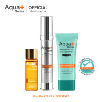 (ส่งฟรี) AquaPlus Enriched-C Serum 15 ml. &amp; Multi-Protection Sunscreen SPF50+/PA++++ 50 ml. &amp; Bright-Up Daily Moisturizer 30 ml. เซรั่มวิตามินซีสูตรใหม่ ครีมกันแดดหน้า และมอยส์เจอร์ไรเซอร์