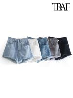 【hot】 Fashion With Pockets Frayed Hem Denim Shorts Waist Fly Female Short Pants Mujer