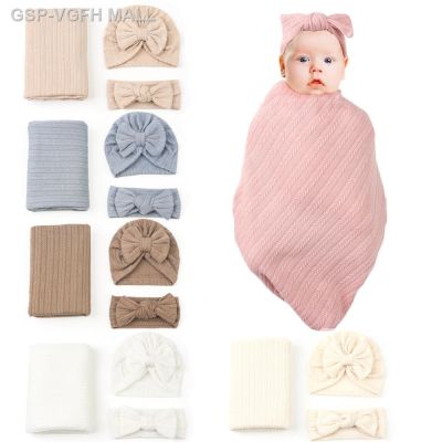 243 VGFH MALL 3ชิ้น/เซ็ตชุดผ้าห่มเด็กอ่อนใหม่ผ้าคลุมผ้าฝ้ายเด็กทารกถุงนอนสีทึบหมวกที่คาดศีรษะ
