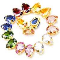 【CW】 5A Colorful 7X10Mm Classical Teardrop Gold Claw Sew Stone Pointed Back Rhinestones