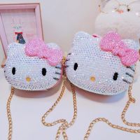 คริสตัลพลอยทำด้วยมือแหวนกล่องเก็บเครื่องประดับ Hello Kitty ออแกไนเซอร์จัดเก็บกระเป๋าเครื่องสำอางค์ของขวัญสำหรับเด็กผู้หญิง