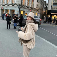 2021 New Autumn Winter Fur Coat Thick Faux Rabbit Coat Hooded Mid-length Overcoat Casual Warm Womens Clothing