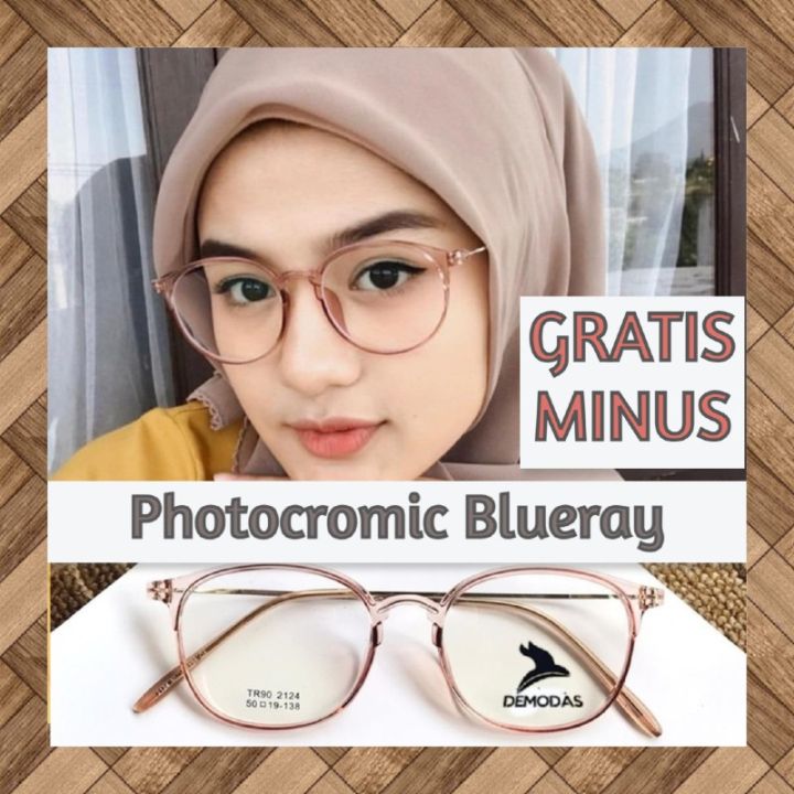 Kacamata Lentur Ringan Wanita Anti Radiasi Photocromic Bluecromic Normal Minus Silinder Pria