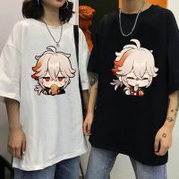 เสื้อยืดผ้าฝ้ายGenshin Impact พิมพ์ Tshirt Kaedehara Kazuha Kawaii Graphic เสื้อยืดผู้หญิงฤดูร้อนแขนสั้น Tee Unisex Harajuku เสื้อคู่