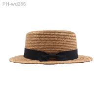 Vintage Summer Korean Straw Hat for Women Retro Bowknot Flat Top Hat Elegant Sunscreen Beach Hat EOutside Protect Straw Hat