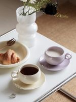 High-end Pure color coffee cup and saucer set ceramic afternoon tea cup and saucer combination Korean cute coffee cup dessert plate water cup