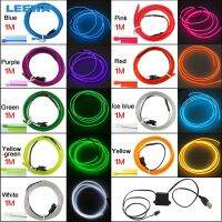 FEELDO 9-color 1M Car Flexible Moulding EL Neon Glow Lighting Rope Strip With Fin 12V USB Power Inverter CA5768