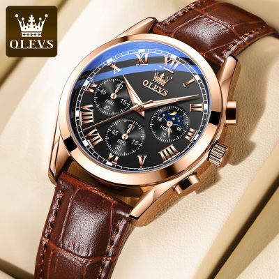 OLEVS นาฬิกาอเนกประสงค์สำหรับชายขาย2021 Original กันน้ำนาฬิกาข้อมือหนังควอตซ์นาฬิกาส่องสว่างของขวัญสำหรับแฟน