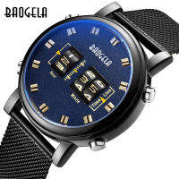 BAOGELA Roller Design Mens Personality Creative Watch Trend Black Technology Cool Concept Design แถบสแตนเลส ~