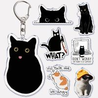 Cute Black Cat Blep Tongue Acrylic Keychain Not Talk To Me I Am Angry Keyring Key Ring Chains for Bag Pendant Aaccessories Gift Key Chains