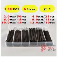 (130 PCS) 2MM/4MM/6MM/8MM/10MM/12MM Black Assortment Ratio 2:1 Polyolefin Heat Shrink Tube Tubing Sleeving Wrap Wire Cable Kit Electrical Circuitry Pa