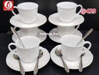 แถม  ช้อนสแตนเลส 6 ชิ้น เมื่อซื้อชุดกาแฟซุปเปอร์แวร์ สำหรับ 6 ที่ 12 ชิ้น สีพื้นขาว ตรานกเพนกวิน  แก้วน้ำชา