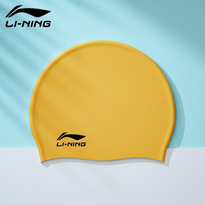 หมวกว่ายน้ำใยผ้า-li-ning-สำหรับผู้หญิงผมขนาดยาวพิเศษหมวกว่ายน้ำหมวกว่ายน้ำผู้ใหญ่ซิลิโคนกันน้ำรอบศีรษะใหญ่หัวใหญ่