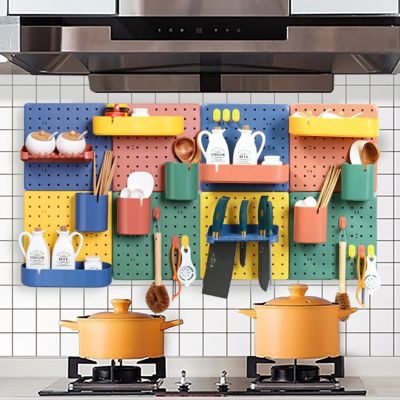 【YF】 Punch-free Wall Storage Rack Dormitory Home Kitchen Bathroom Wall-mounted Hook Perforated Plate