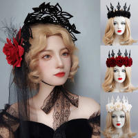 NIAOHAI ผู้หญิงคอสเพลย์อุปกรณ์เสริม Roses Tiara Headband Lolita สีดำ Crown Head พวงหรีด Gothic Halloween Party Vintage