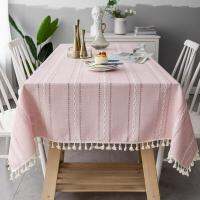 Linen Cotton Tablecloth Cover with Embroidered Lines, Home Decoration, Thickened Rectangular or Cover for Weddings Birthdays