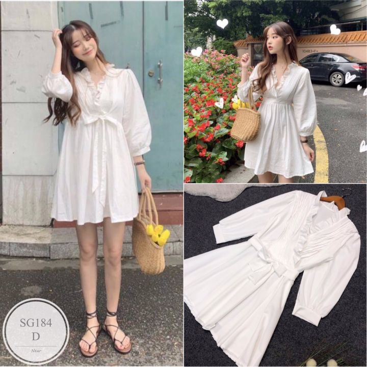 ml184-dress-เดรสคอวีแขนศอก-อกไขว้ระบาย-แต่งเป็นจีบ-เนื้อผ้าไหมอิตาลี่-พริ้วๆใส่สบายเลยค่ะ-สายผูกเอวเก็บทรงชุดค่ะ