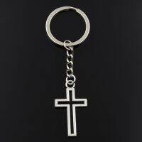 Fashion Keychain 38x21mm Hollow Cross Silver Color Pendants DIY Men Jewelry Car Key Chain Ring Holder Souvenir For Gift Key Chains