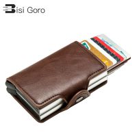 【Layor shop】 BISI GORO 2022สมาร์ทผู้ชายกระเป๋าสตางค์กล่องคู่ผู้ถือบัตรกรณี RFID ปิดกั้นกระเป๋าป้องกันการโจรกรรมหนัง PU กระเป๋าสตางค์กระเป๋าเดินทางกระเป๋าเงิน