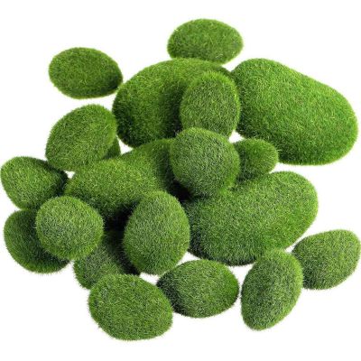 22 Pieces 2 Sizes Artificial Moss Rocks Decorative Faux Green Moss Covered Stones