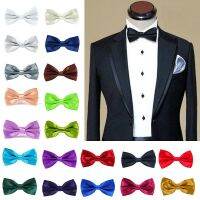 Mens Bowtie Wedding Handkerchief Formal Satin Classic Solid colour bowtie Fashion Square Pocket gift style Bow tie Neckwear New